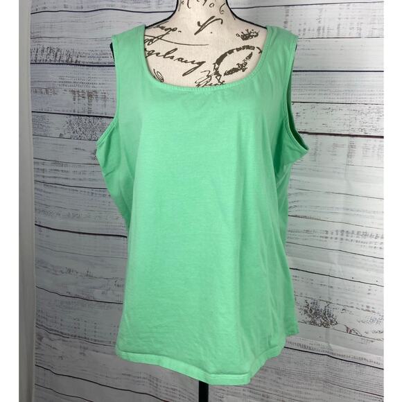 Talbots Tank Top Womens Plus 2X Green Scoop Neck Sleeveless Cotton Stretch - Picture 1 of 10
